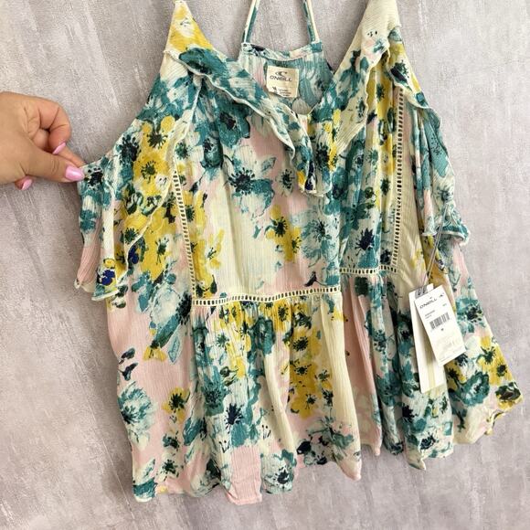 O’Neill Printed Top Womens Medium Spaghetti Straps T Back Flowy Ruffles Floral - Picture 8 of 13